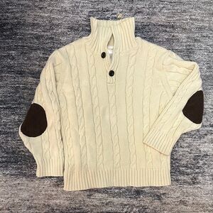 Cream Cable Knit Sweater with Brown Accents